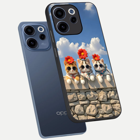  Floral Kitty Squad phone case For Oppo Reno 15c showing premium glass back cover with detailed artwork