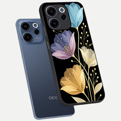  Flower Bloom Glow phone case For Oppo Reno 15c showing premium glass back cover with detailed artwork