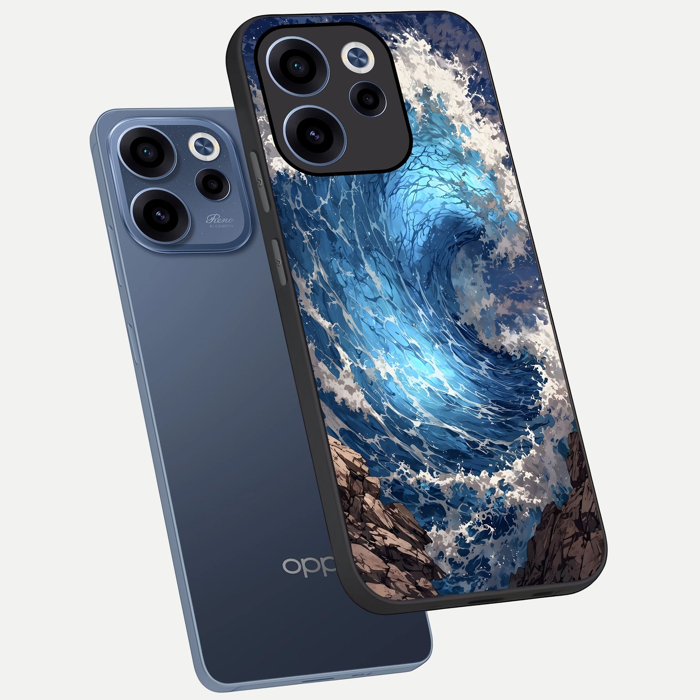  Giant Ocean Wave phone case For Oppo Reno 15c showing premium glass back cover with detailed artwork