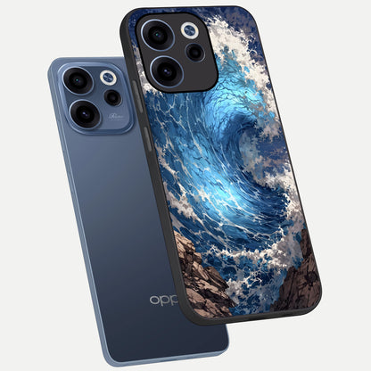  Giant Ocean Wave phone case For Oppo Reno 15c showing premium glass back cover with detailed artwork