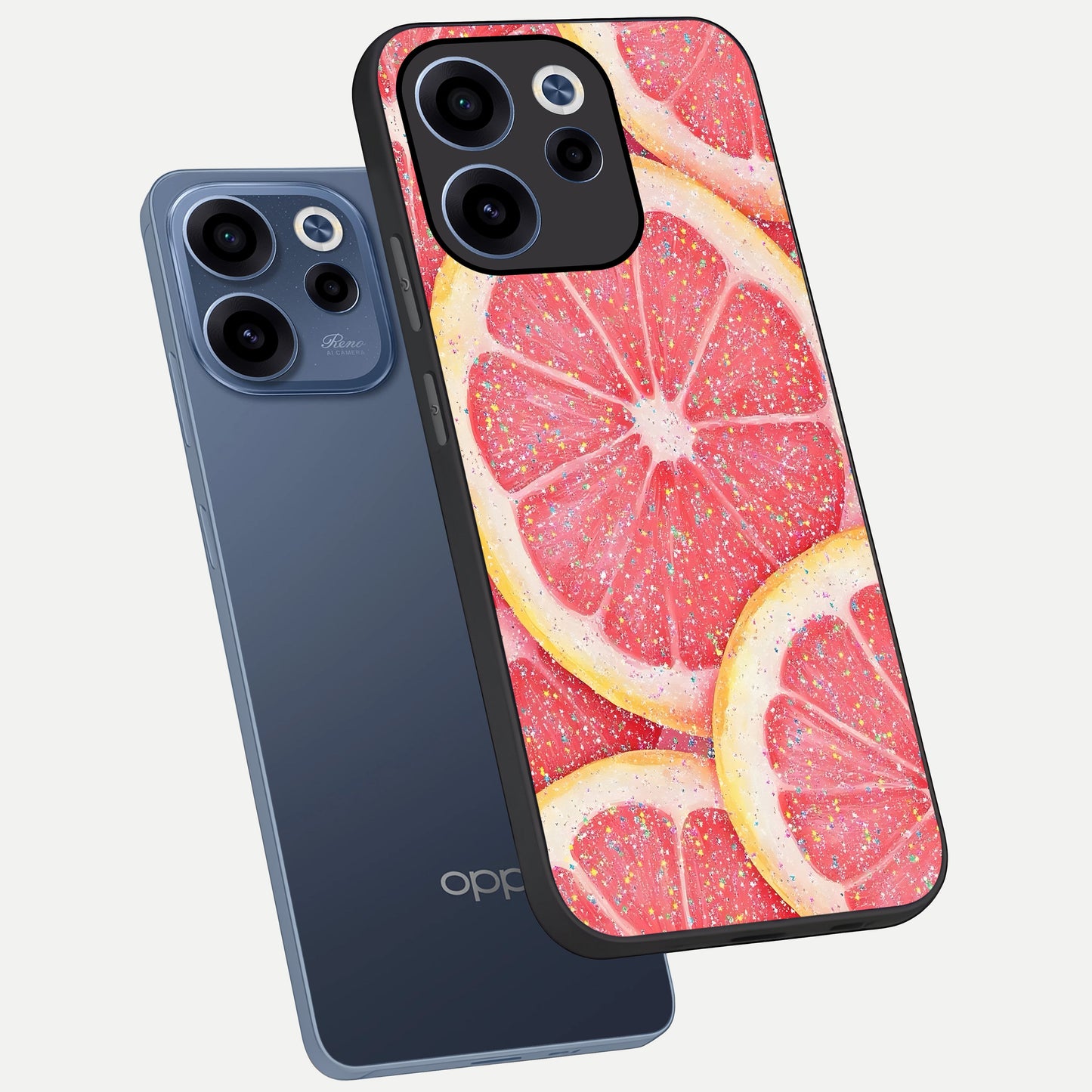  Glitter Grapefruit phone case For Oppo Reno 15c showing premium glass back cover with detailed artwork