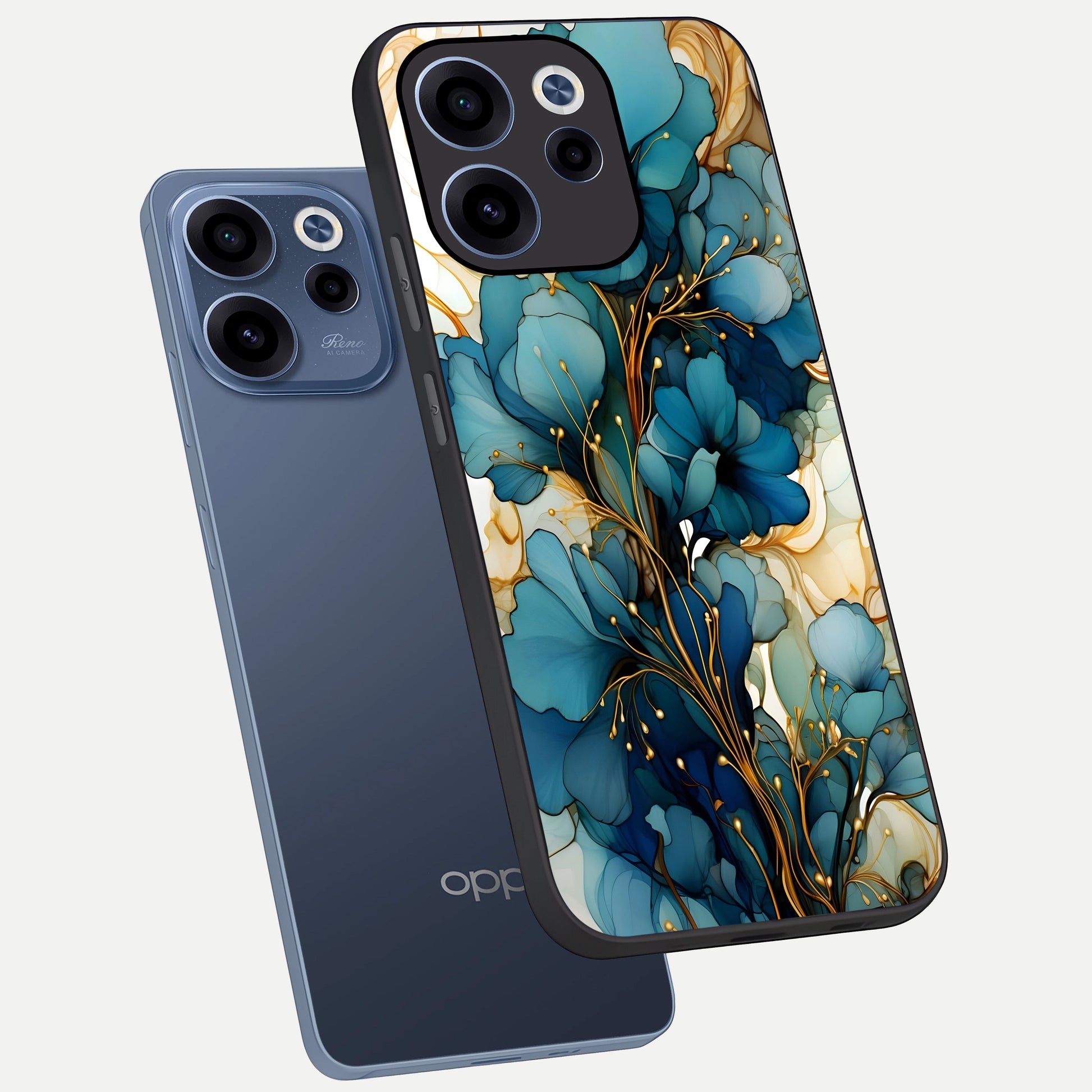  Golden Bloom Symphony phone case For Oppo Reno 15c showing premium glass back cover with detailed artwork