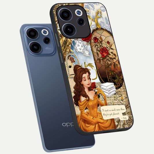  Golden Dream Belle phone case For Oppo Reno 15c showing premium glass back cover with detailed artwork