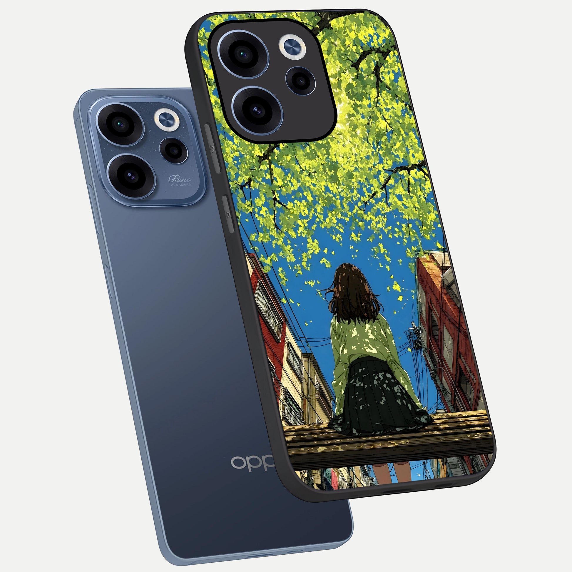  Golden Leaves Glow phone case For Oppo Reno 15c showing premium glass back cover with detailed artwork