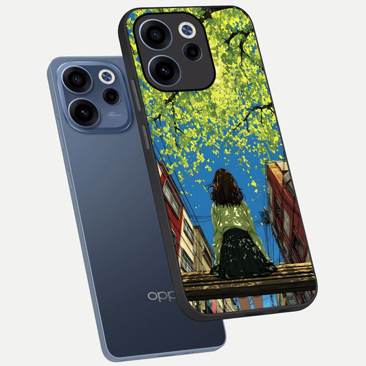  Golden Leaves Glow phone case For Oppo Reno 15c showing premium glass back cover with detailed artwork