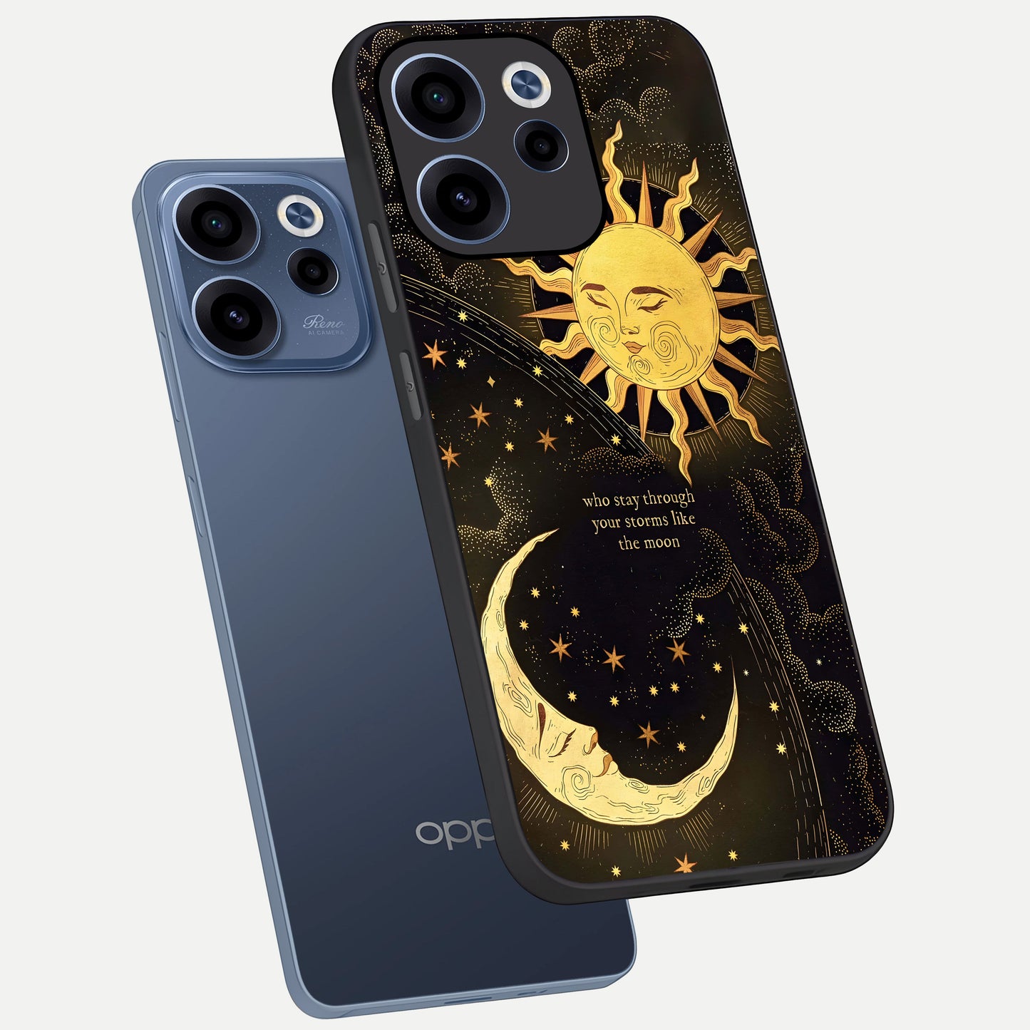  Golden Lunar Love phone case For Oppo Reno 15c showing premium glass back cover with detailed artwork