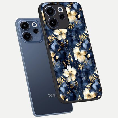  Golden Midnight Bloom phone case For Oppo Reno 15c showing premium glass back cover with detailed artwork
