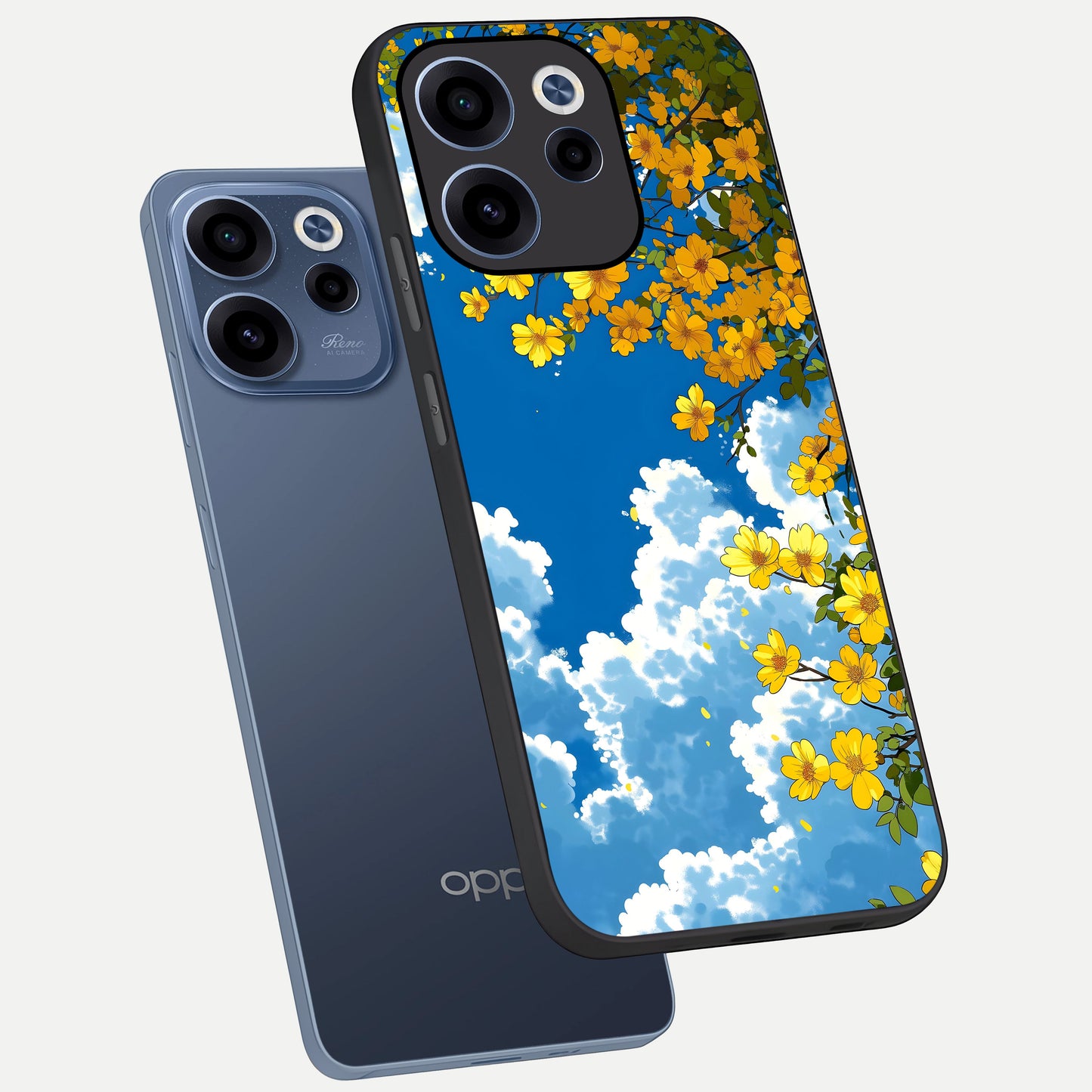  Golden Petal Sky phone case For Oppo Reno 15c showing premium glass back cover with detailed artwork