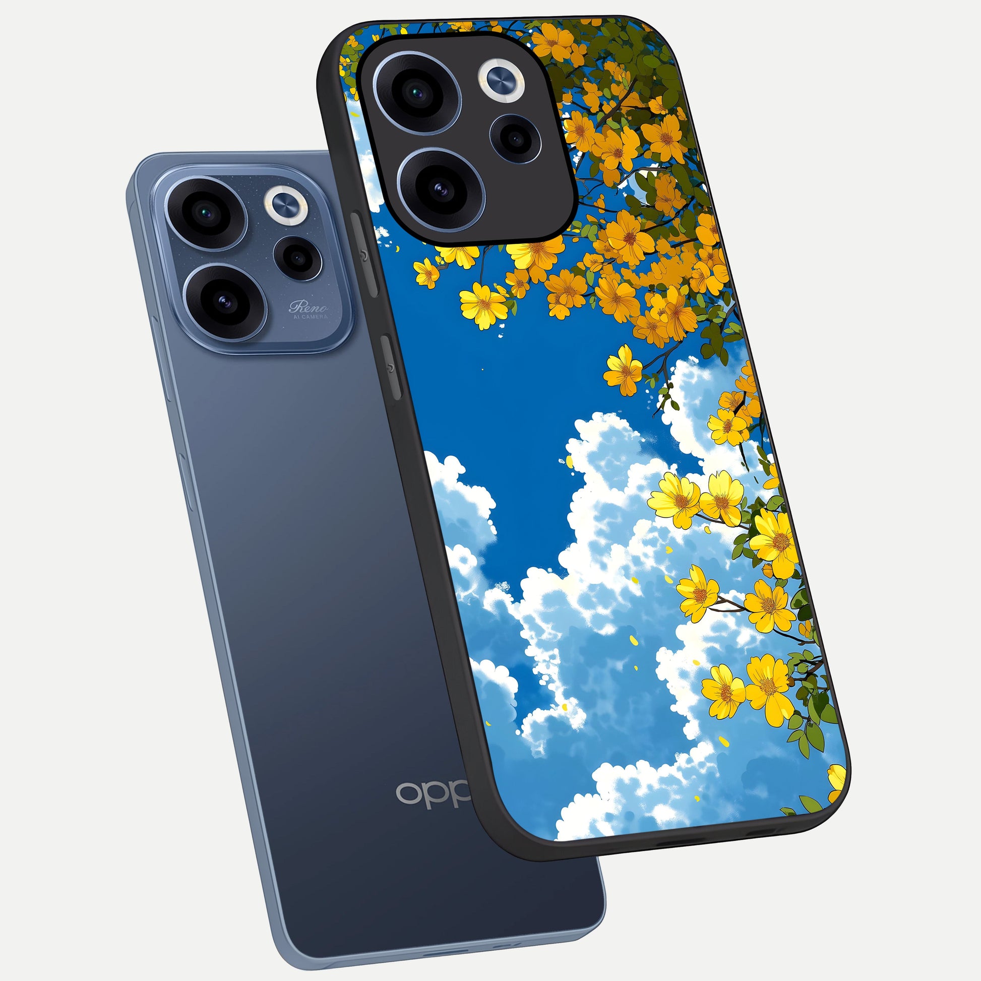  Golden Petal Sky phone case For Oppo Reno 15c showing premium glass back cover with detailed artwork
