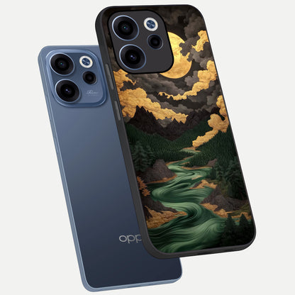  Golden River Moon phone case For Oppo Reno 15c showing premium glass back cover with detailed artwork