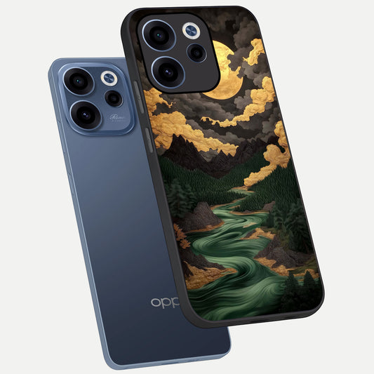  Golden River Moon phone case For Oppo Reno 15c showing premium glass back cover with detailed artwork