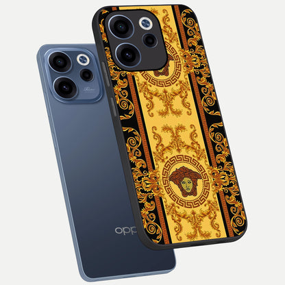  Golden Royal Heritage phone case For Oppo Reno 15c showing premium glass back cover with detailed artwork