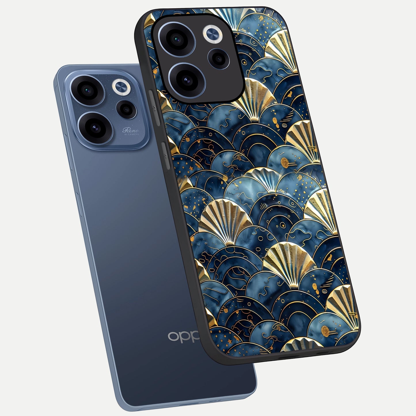  Golden Wave Luxe phone case For Oppo Reno 15c showing premium glass back cover with detailed artwork