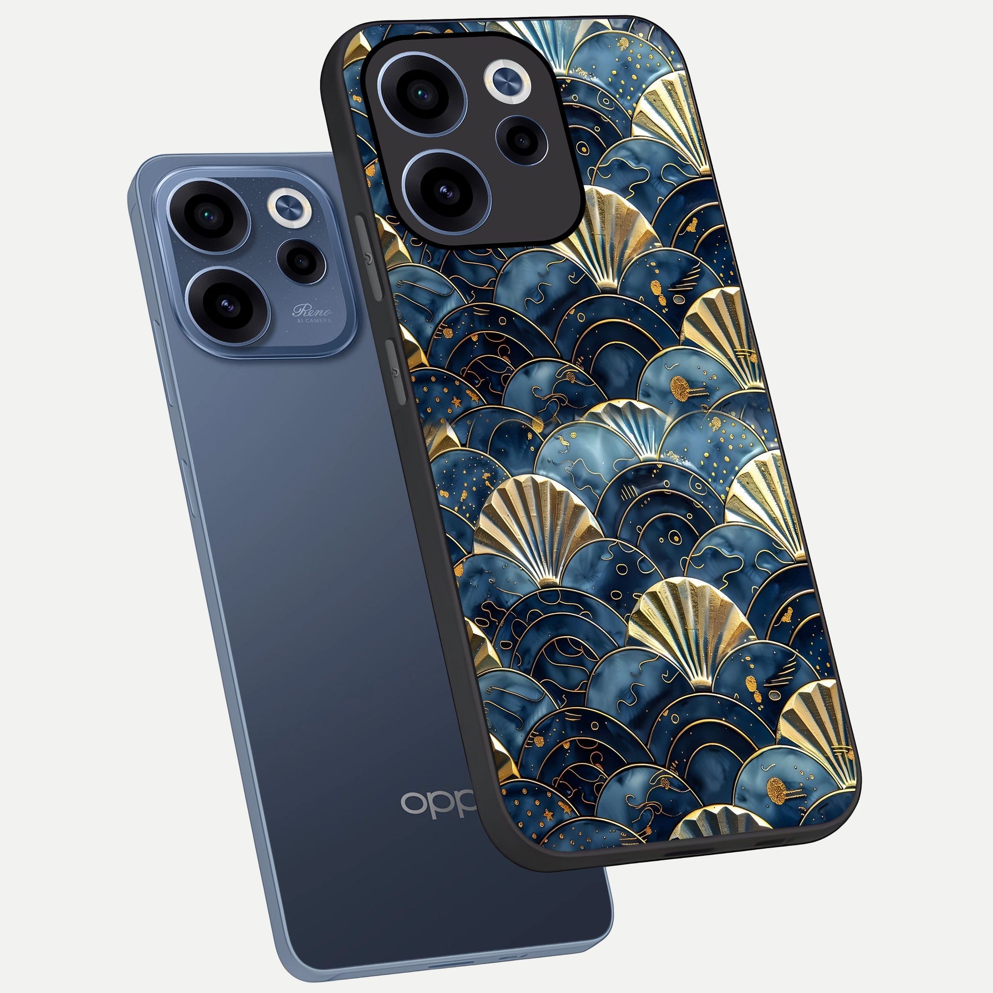  Golden Wave Luxe phone case For Oppo Reno 15c showing premium glass back cover with detailed artwork