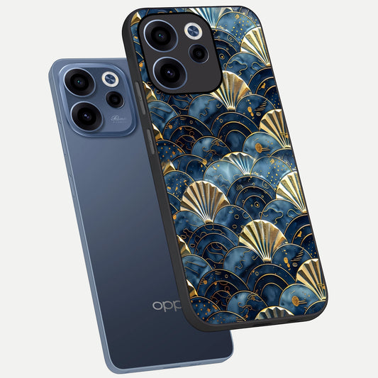  Golden Wave Luxe phone case For Oppo Reno 15c showing premium glass back cover with detailed artwork