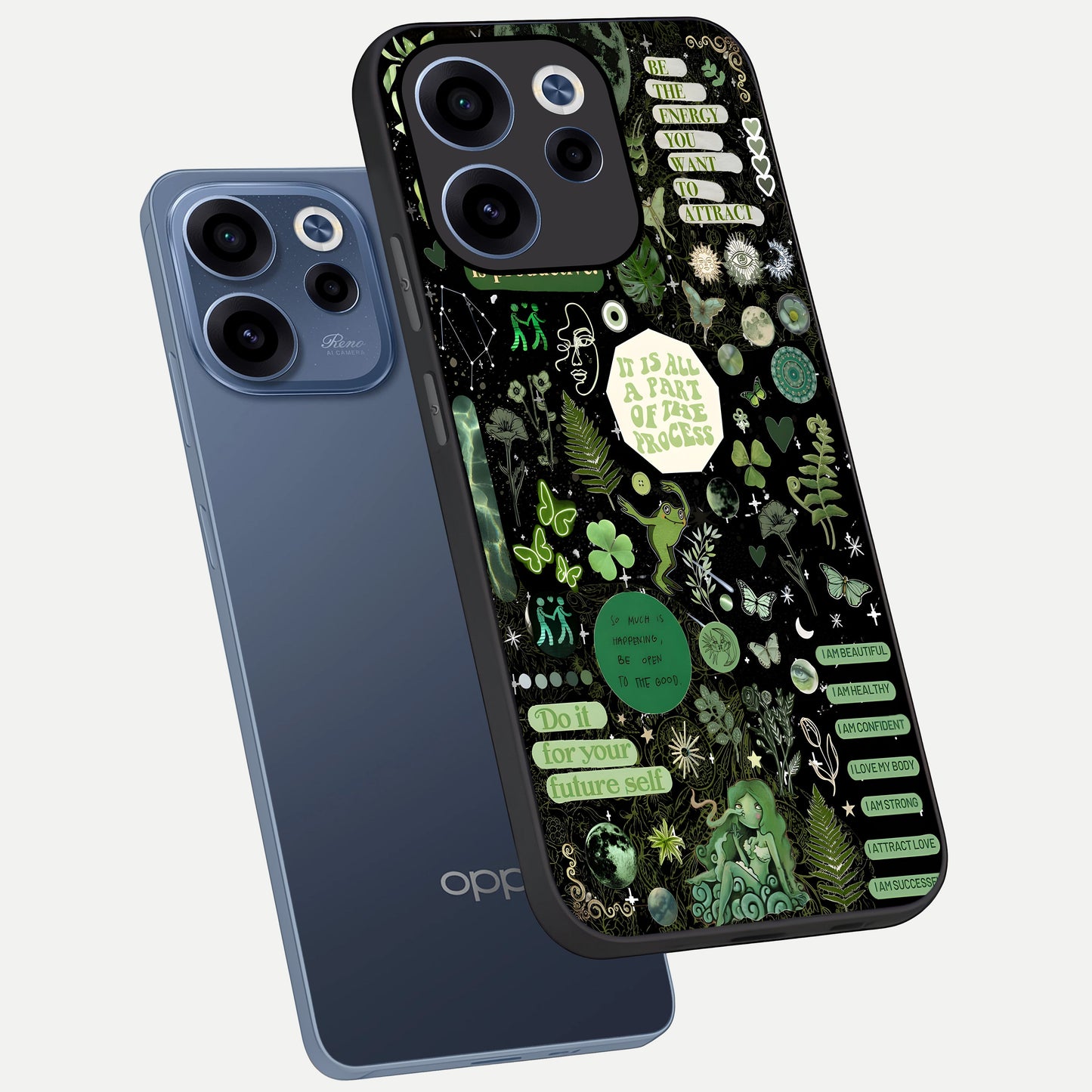  Green Mandala Pattern phone case For Oppo Reno 15c showing premium glass back cover with detailed artwork