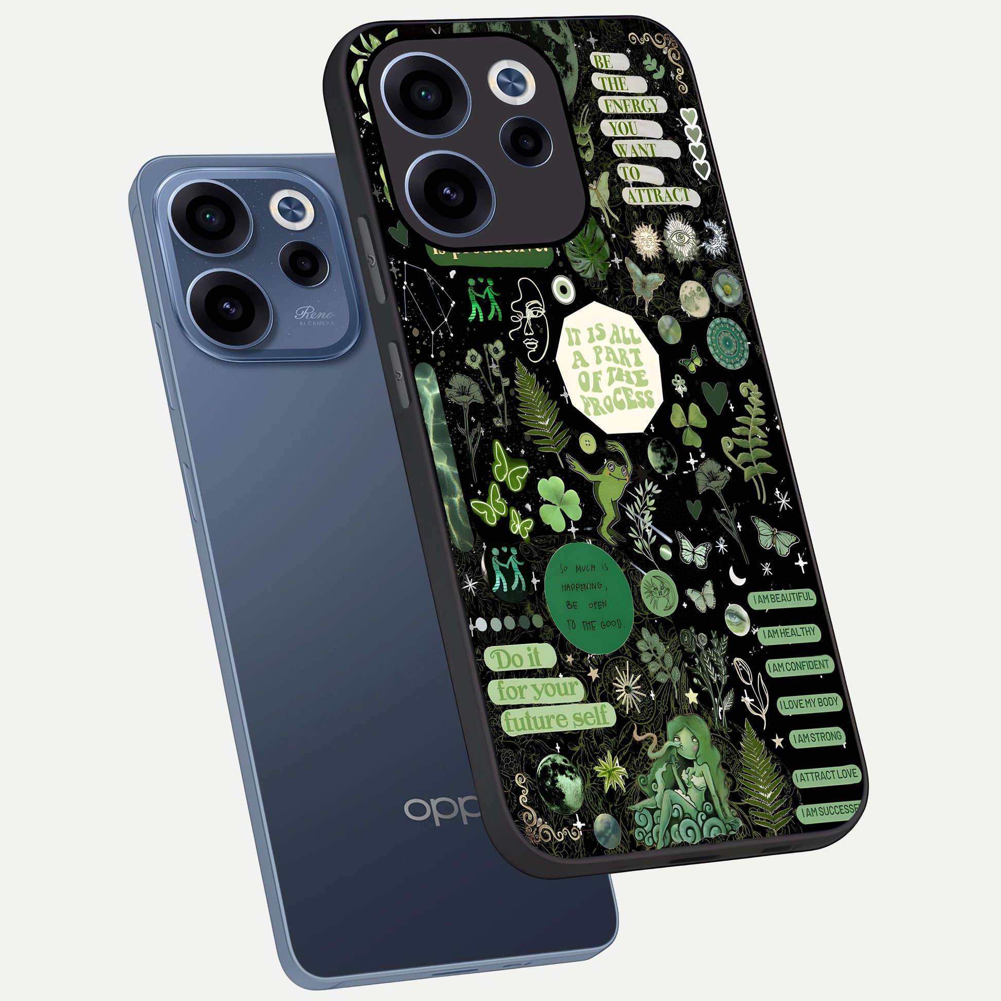  Green Mandala Pattern phone case For Oppo Reno 15c showing premium glass back cover with detailed artwork