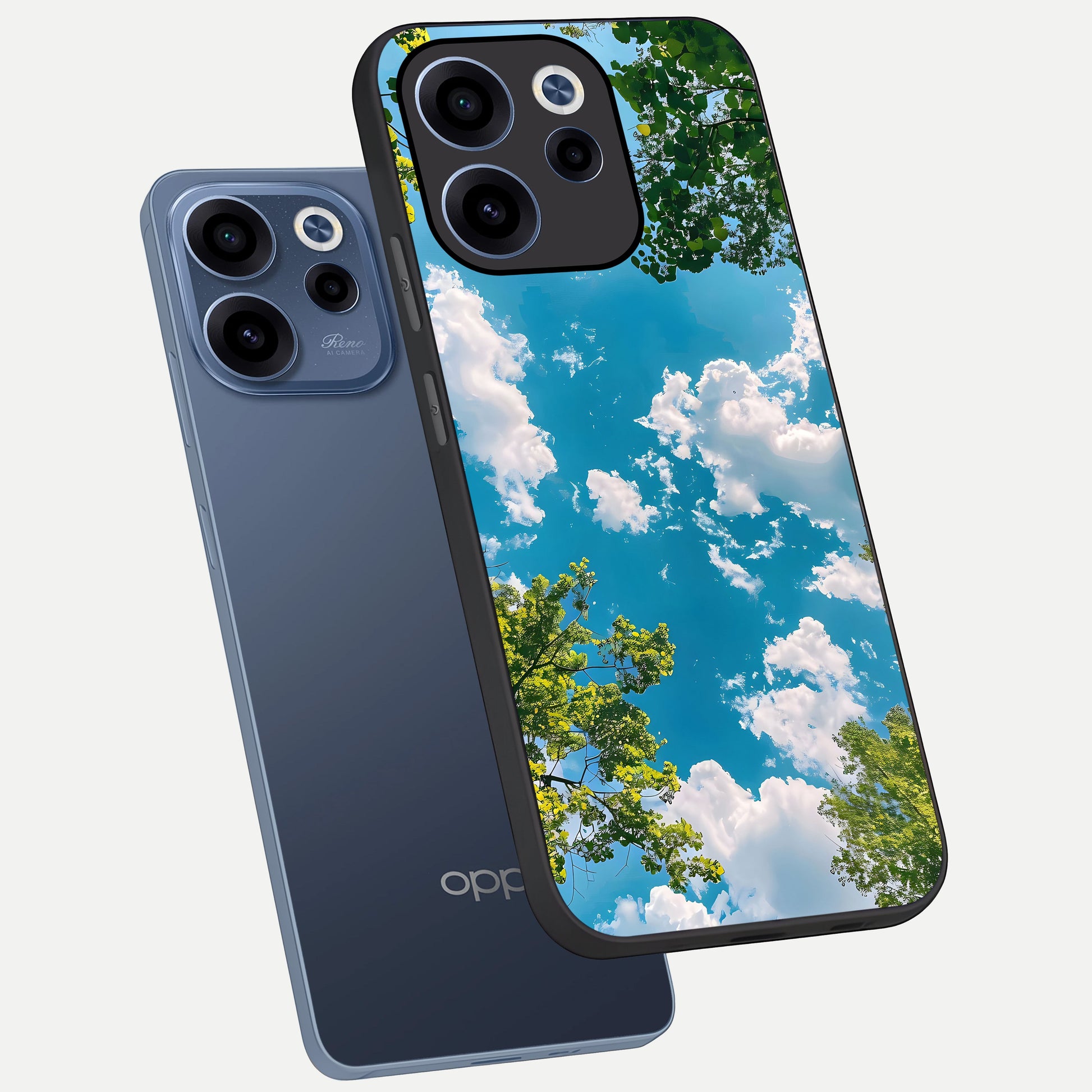  Green Moon Energy phone case For Oppo Reno 15c showing premium glass back cover with detailed artwork