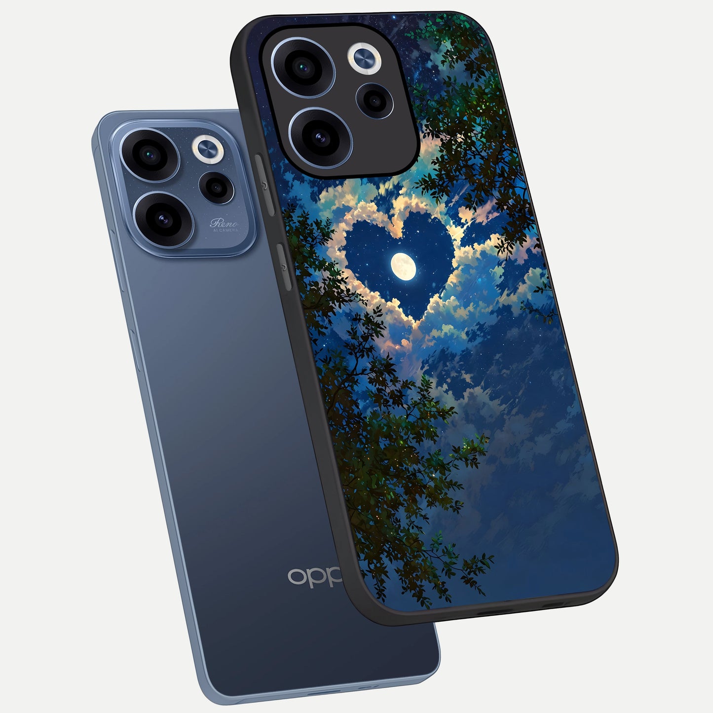  Heart With Moon Sky phone case For Oppo Reno 15c showing premium glass back cover with detailed artwork