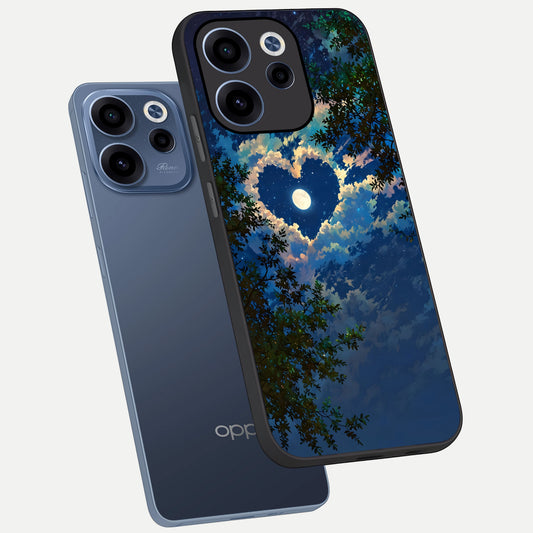  Heart With Moon Sky phone case For Oppo Reno 15c showing premium glass back cover with detailed artwork