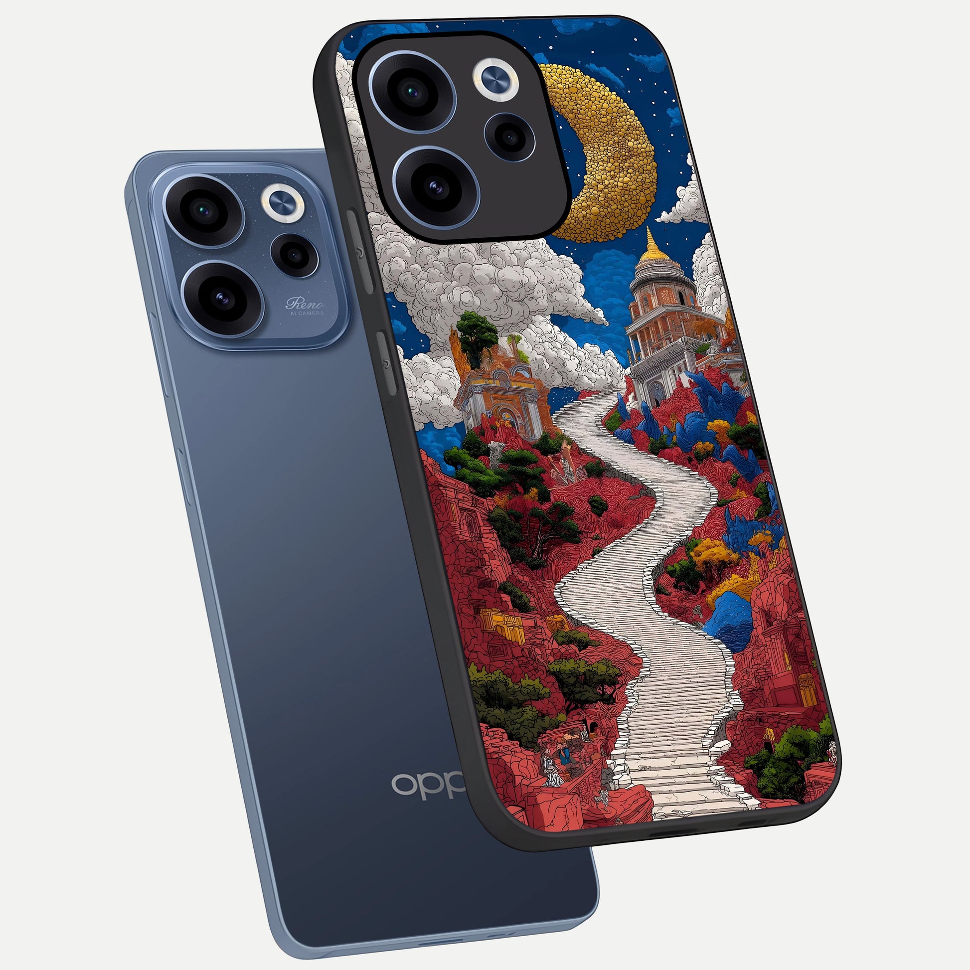  Heavenly Moon Path phone case For Oppo Reno 15c showing premium glass back cover with detailed artwork