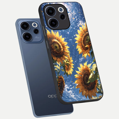  Heavenly Sunflower Rise phone case For Oppo Reno 15c showing premium glass back cover with detailed artwork