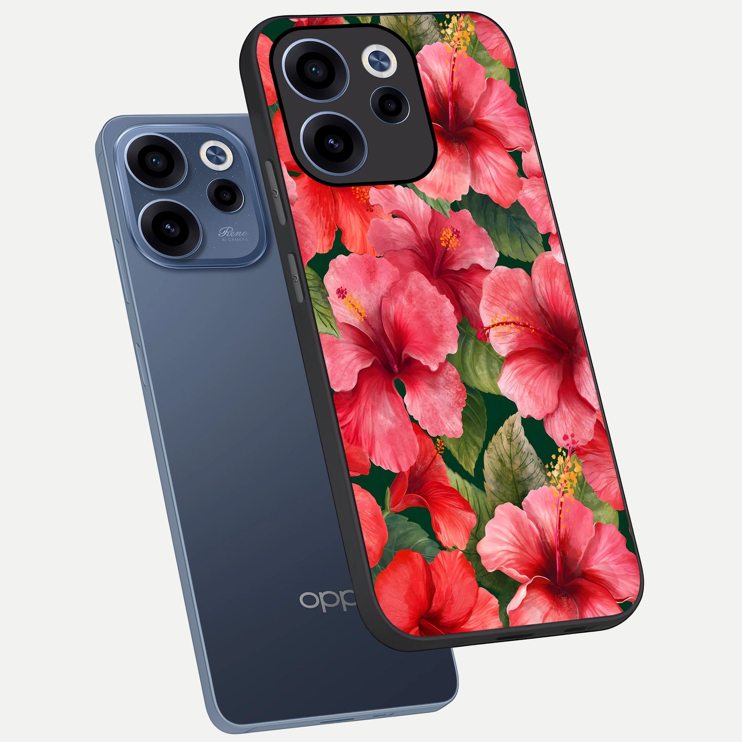  Hibiscus Pattern phone case For Oppo Reno 15c showing premium glass back cover with detailed artwork