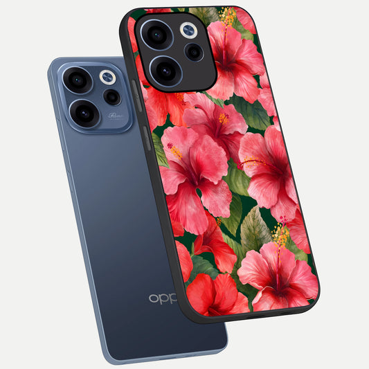  Hibiscus Pattern phone case For Oppo Reno 15c showing premium glass back cover with detailed artwork