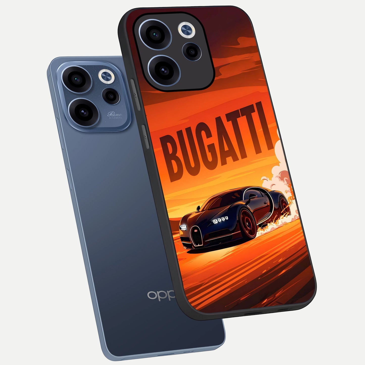  Inferno Bugatti Storm phone case For Oppo Reno 15c showing premium glass back cover with detailed artwork