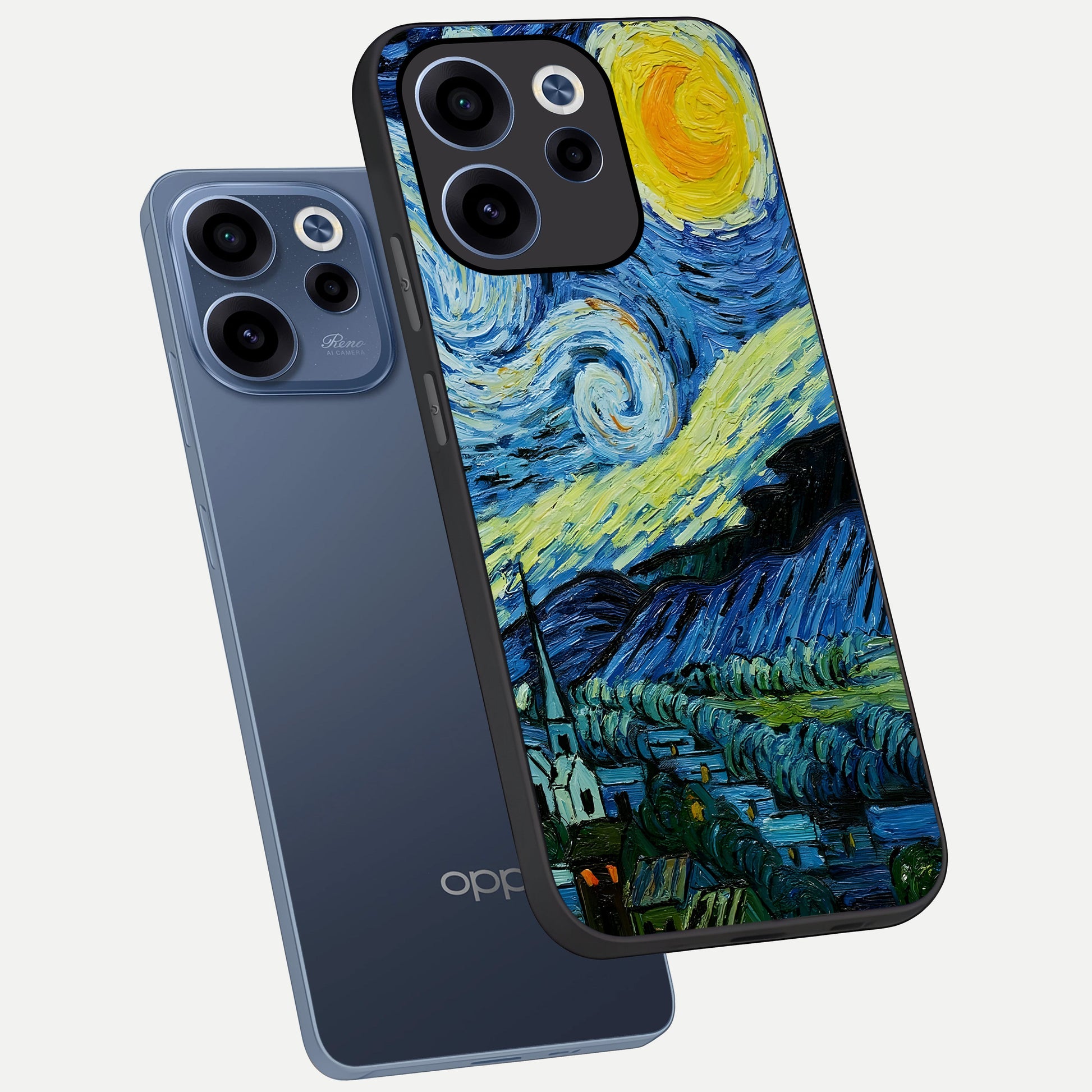  Inspired Van Gogh Art phone case For Oppo Reno 15c showing premium glass back cover with detailed artwork