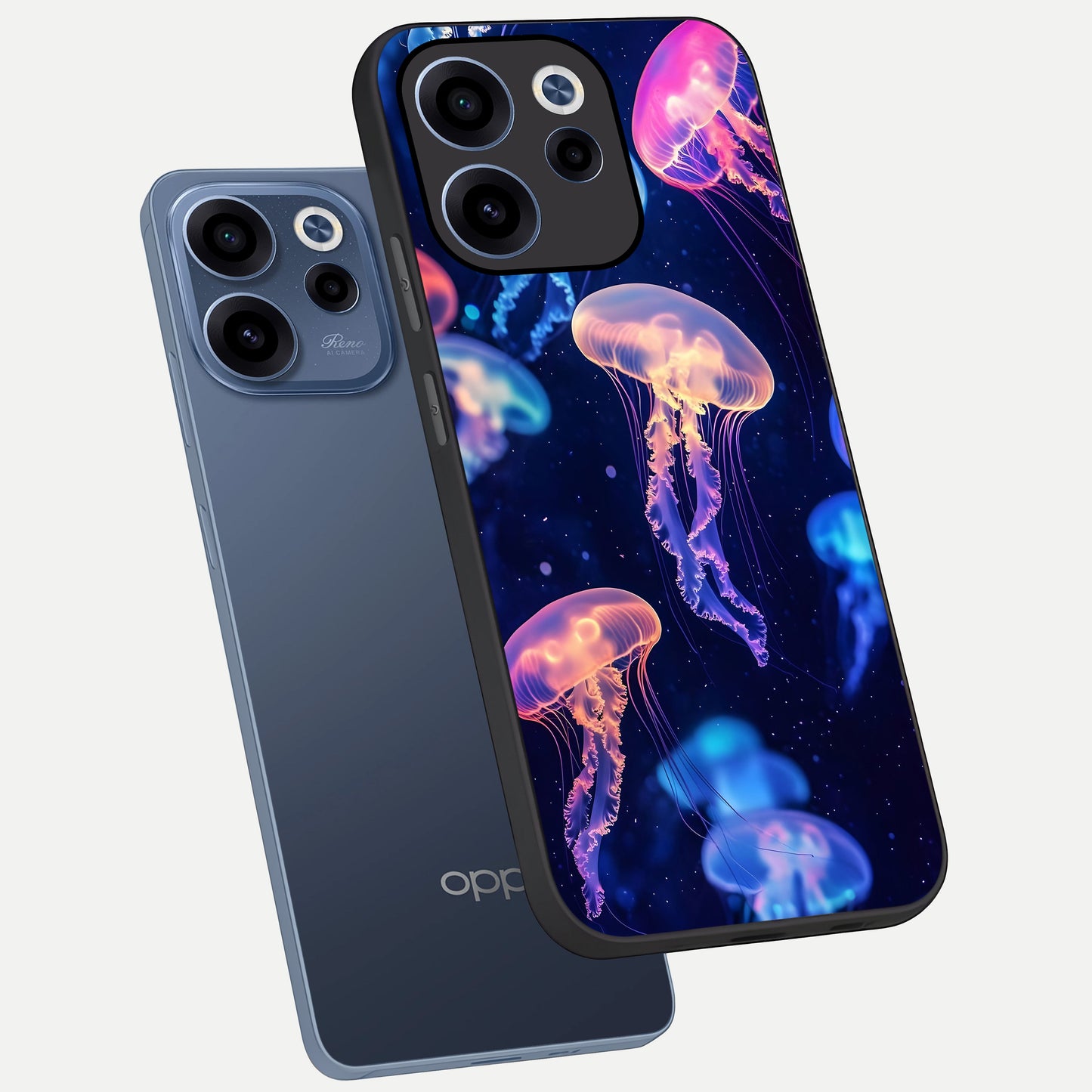  Jellyfish Pattern phone case For Oppo Reno 15c showing premium glass back cover with detailed artwork