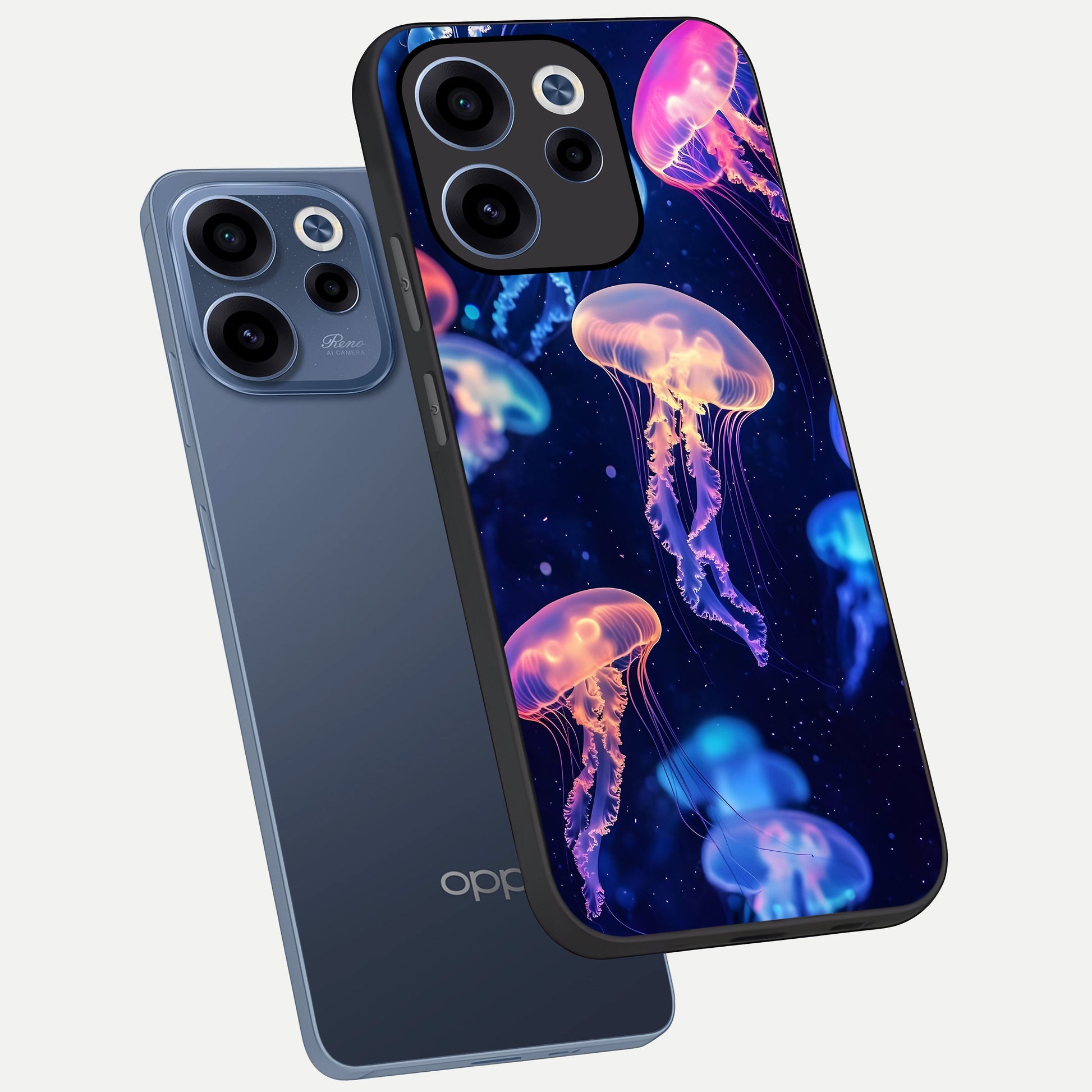  Jellyfish Pattern phone case For Oppo Reno 15c showing premium glass back cover with detailed artwork