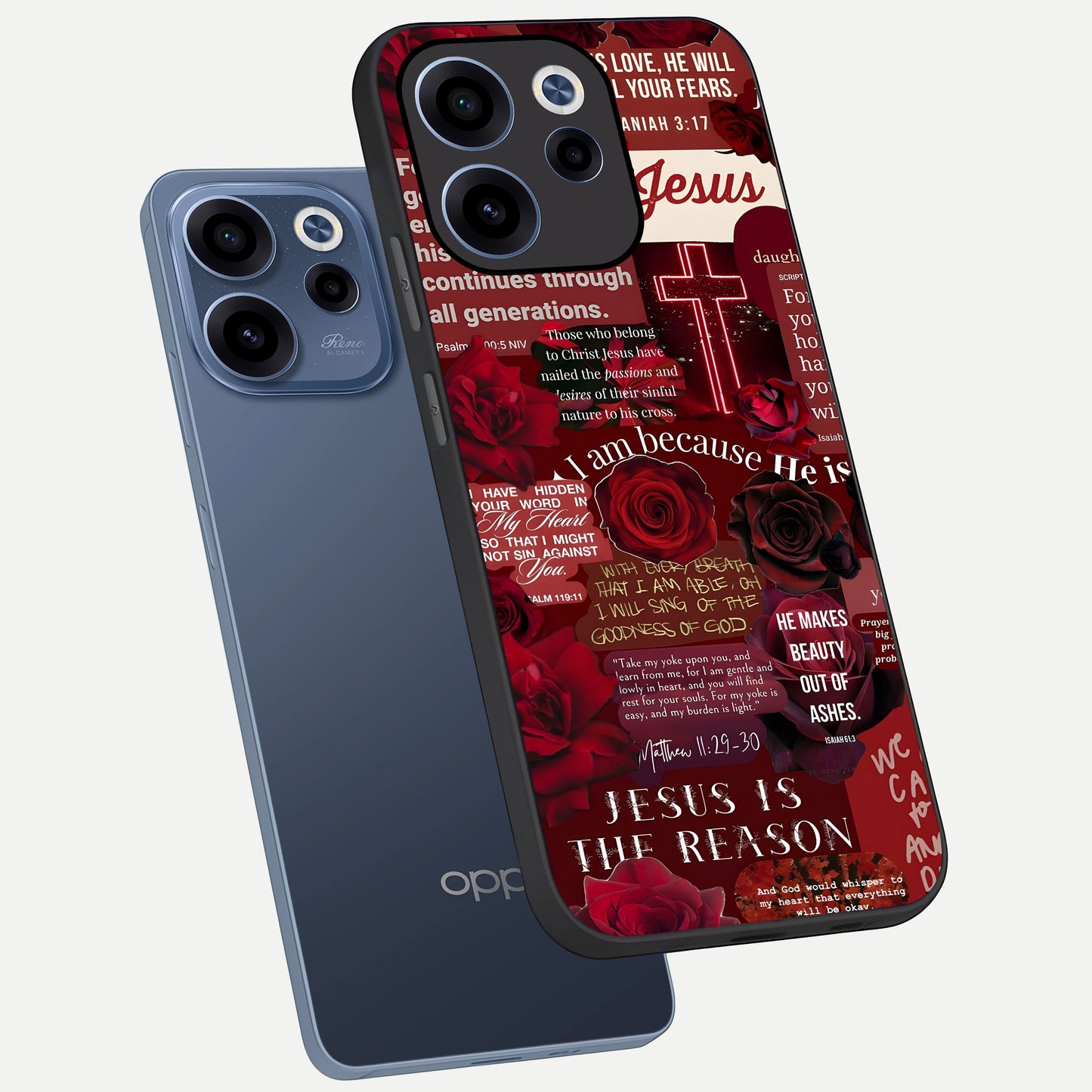  Jesus Love Heals phone case For Oppo Reno 15c showing premium glass back cover with detailed artwork