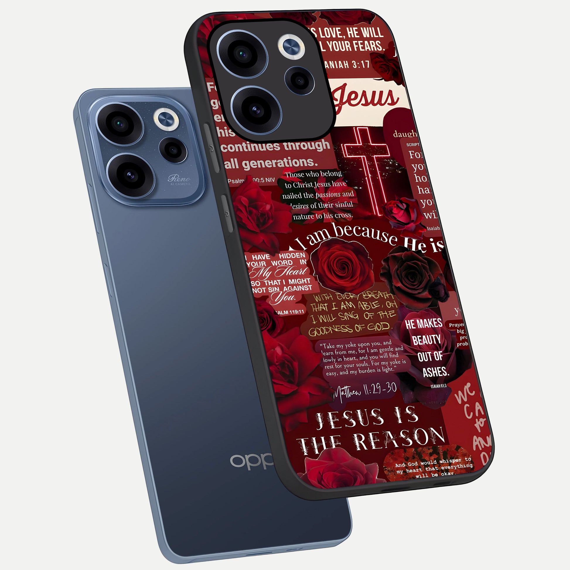  Jesus Love Heals phone case For Oppo Reno 15c showing premium glass back cover with detailed artwork
