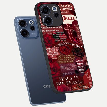  Jesus Love Heals phone case For Oppo Reno 15c showing premium glass back cover with detailed artwork