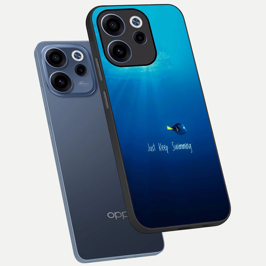  Just Keep Swimming phone case For Oppo Reno 15c showing premium glass back cover with detailed artwork