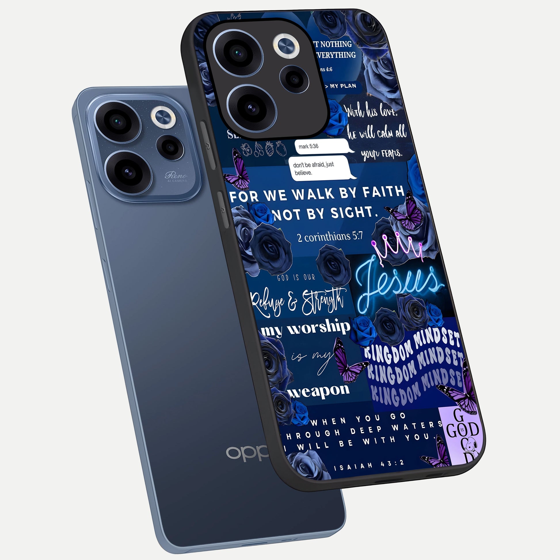  Kingdom Faith Glow phone case For Oppo Reno 15c showing premium glass back cover with detailed artwork