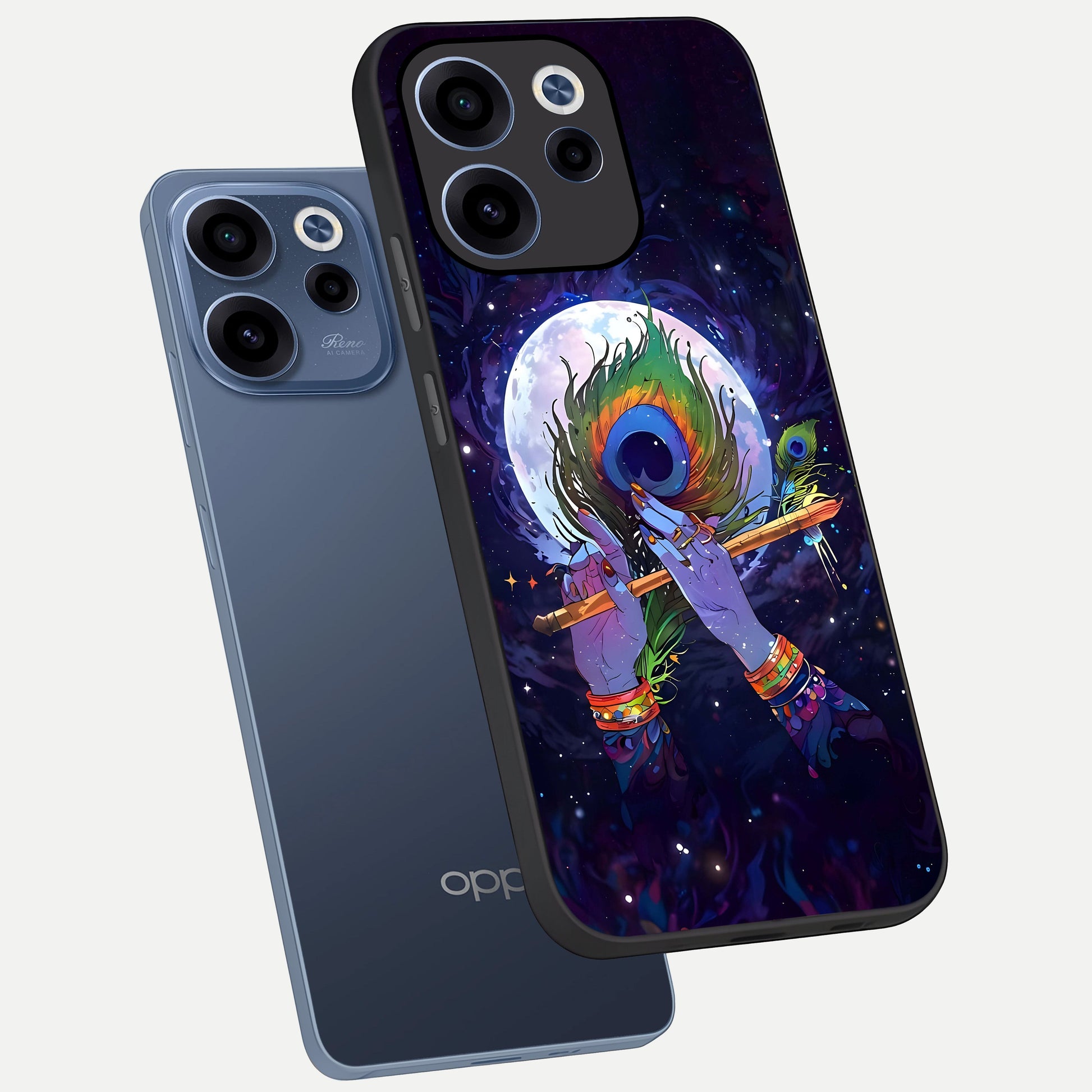  Krishna Hands Art phone case For Oppo Reno 15c showing premium glass back cover with detailed artwork