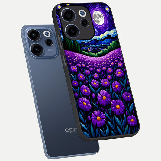  Lavender Moon Field phone case For Oppo Reno 15c showing premium glass back cover with detailed artwork