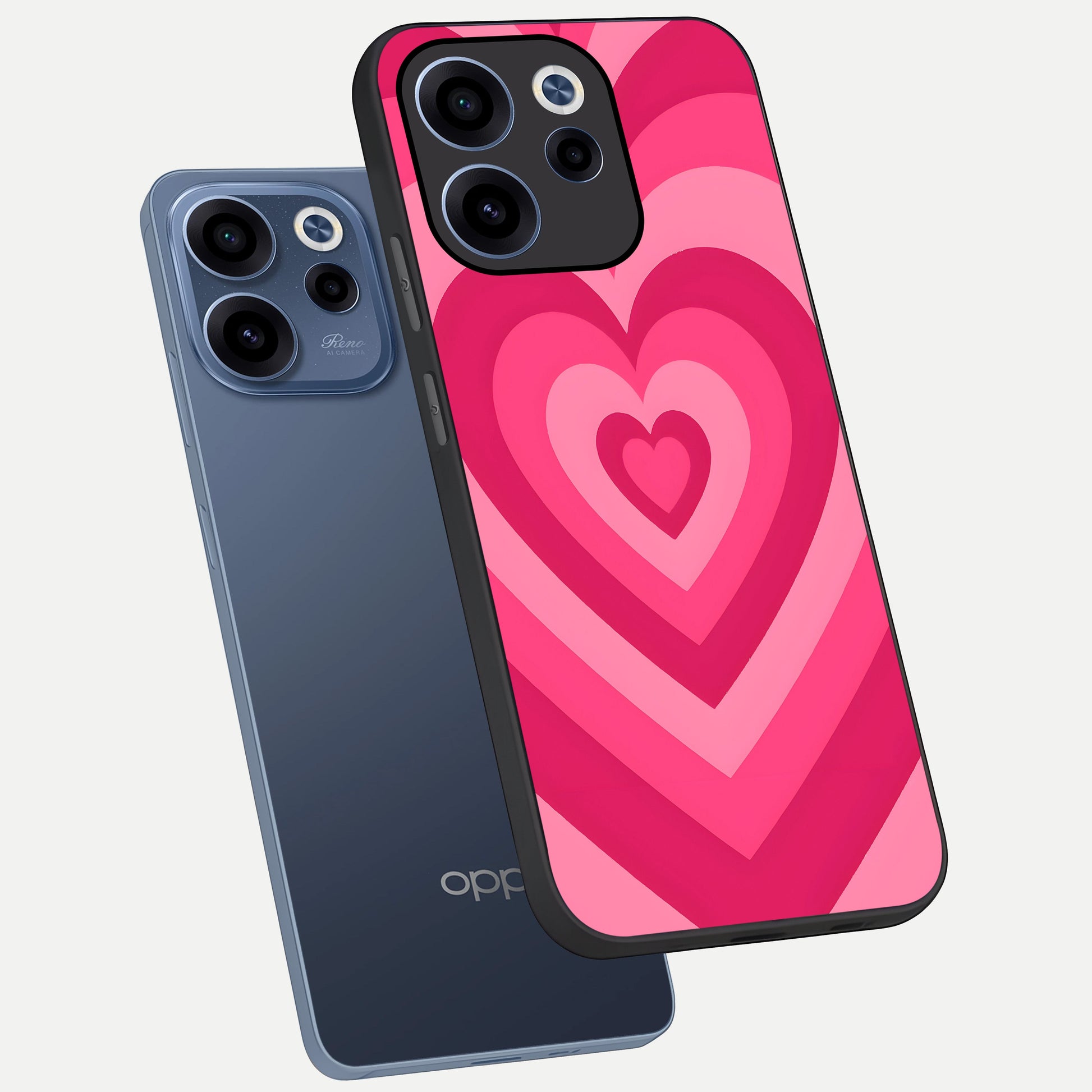  Layered Love Hearts phone case For Oppo Reno 15c showing premium glass back cover with detailed artwork