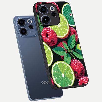 Lime and Raspberry Pattern phone case For Oppo Reno 15c showing premium glass back cover with detailed artwork