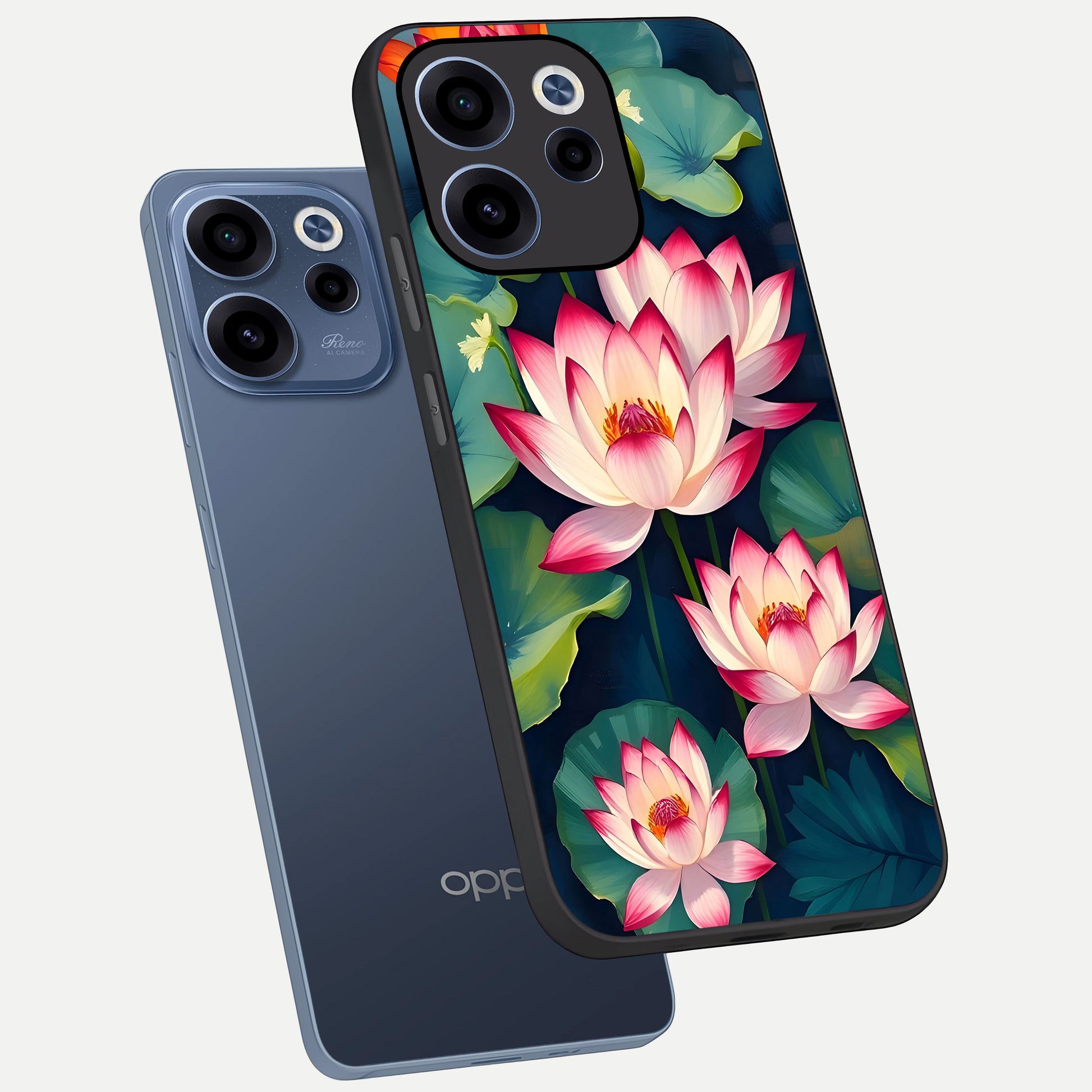  Lotus Dream Serenity phone case For Oppo Reno 15c showing premium glass back cover with detailed artwork