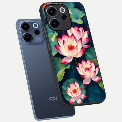 Lotus Dream Serenity phone case For Oppo Reno 15c showing premium glass back cover with detailed artwork