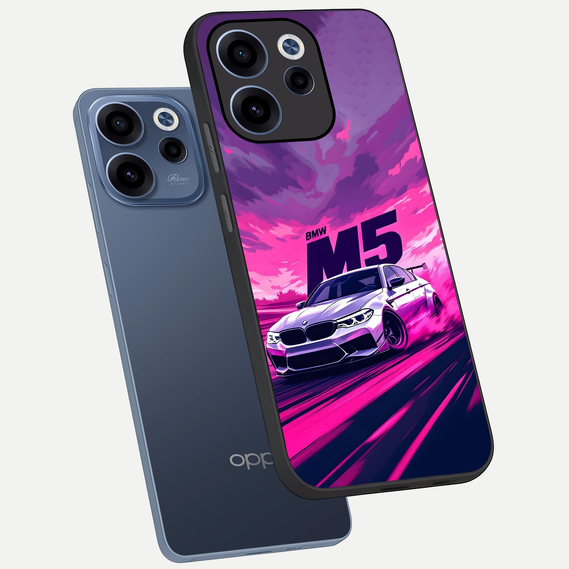  MS Neon Car phone case For Oppo Reno 15c showing premium glass back cover with detailed artwork