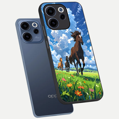  Majestic Horses Galloping phone case For Oppo Reno 15c showing premium glass back cover with detailed artwork