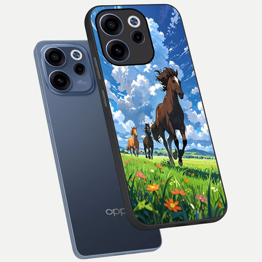  Majestic Horses Galloping phone case For Oppo Reno 15c showing premium glass back cover with detailed artwork