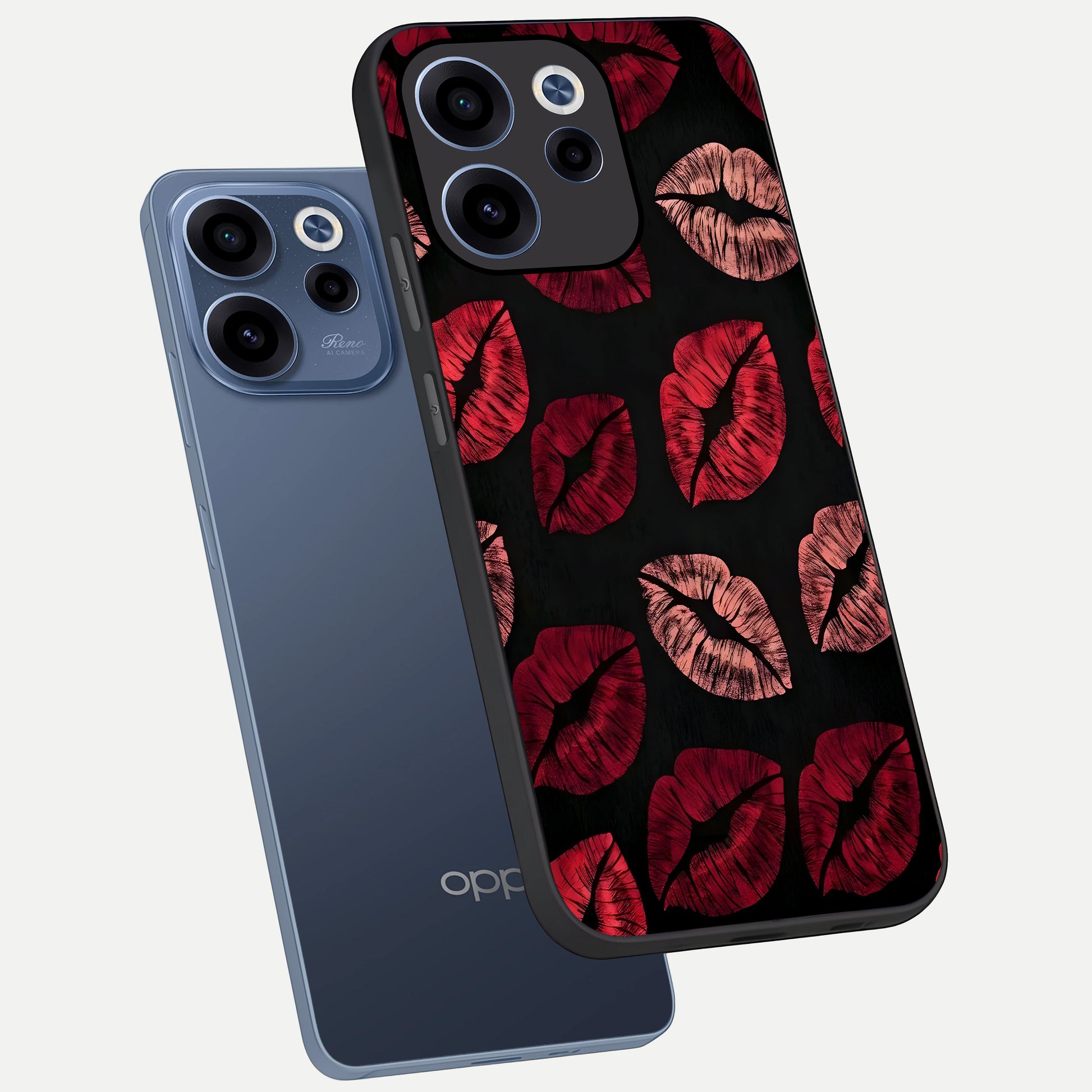 Midnight Kiss Love phone case For Oppo Reno 15c showing premium glass back cover with detailed artwork