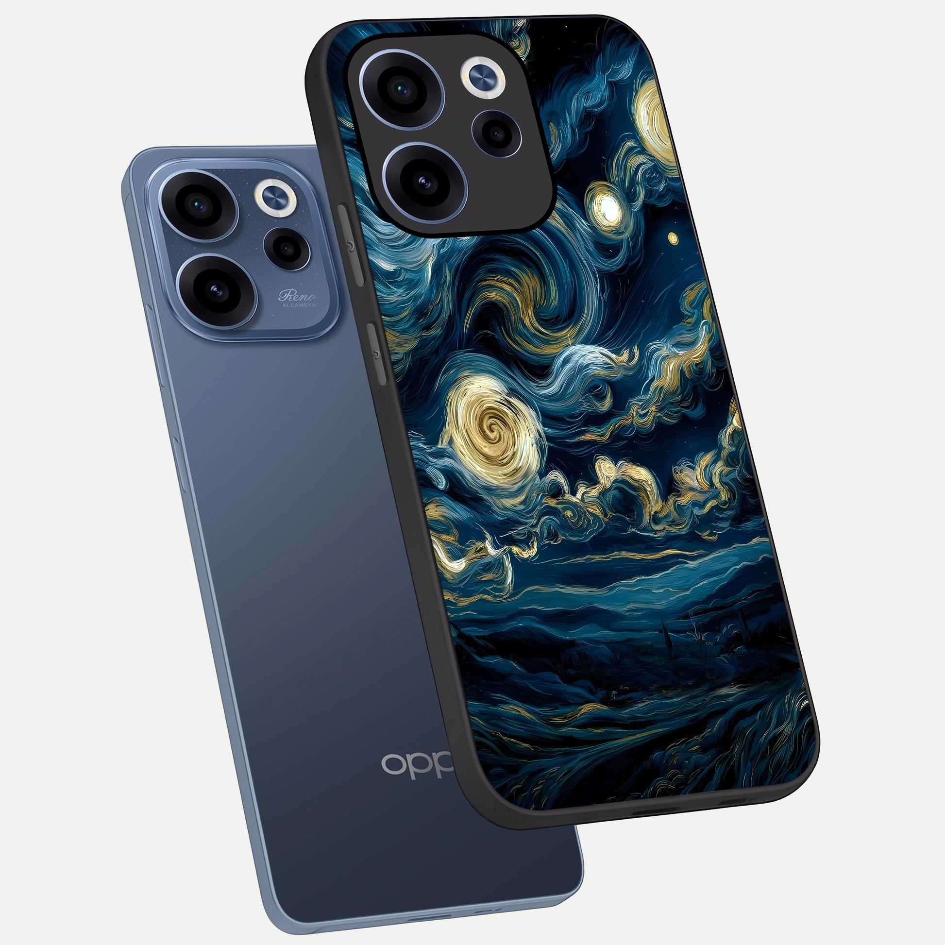  Midnight Sky Whirl phone case For Oppo Reno 15c showing premium glass back cover with detailed artwork