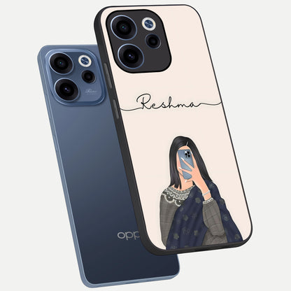  Mirror Mood Muse With Custom Name phone case For Oppo Reno 15c showing premium glass back cover with detailed artwork