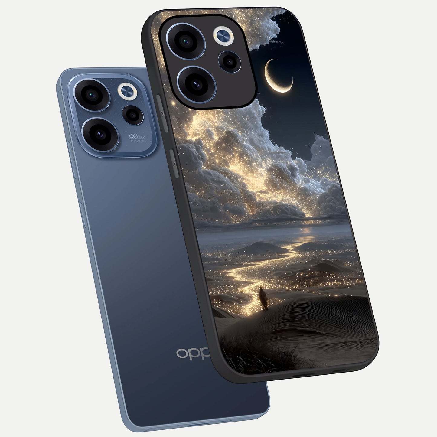  Moonlight Spark Path phone case For Oppo Reno 15c showing premium glass back cover with detailed artwork